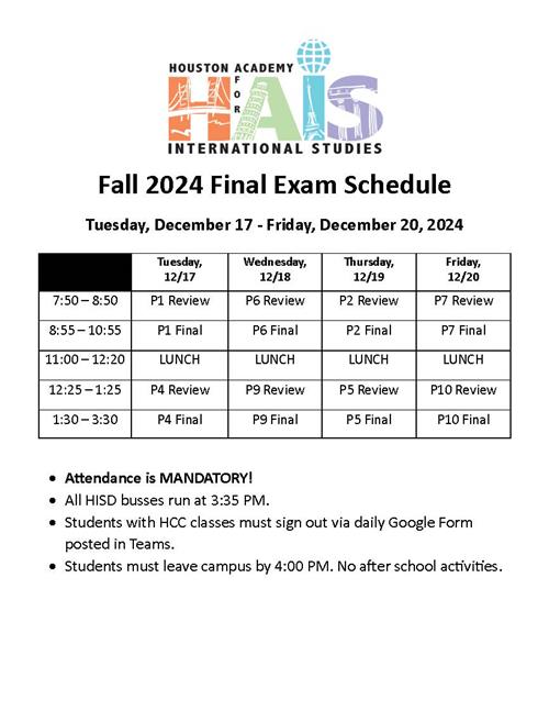 Fall Final Exam Schedule